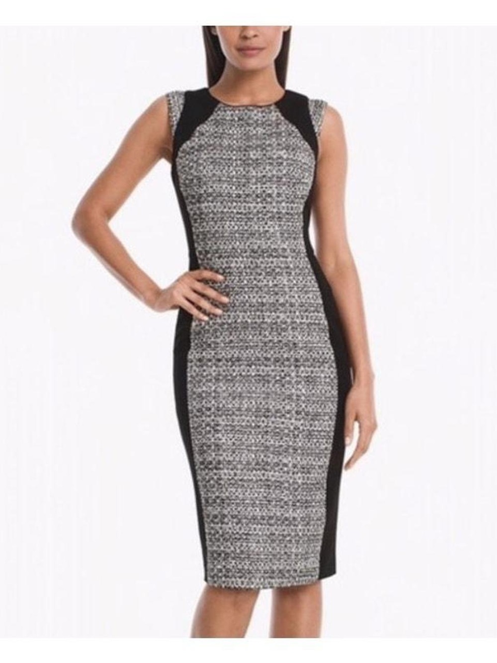 White House Black Market Sleek Black & White Tweed Sheath Dress WHBM Size 2P